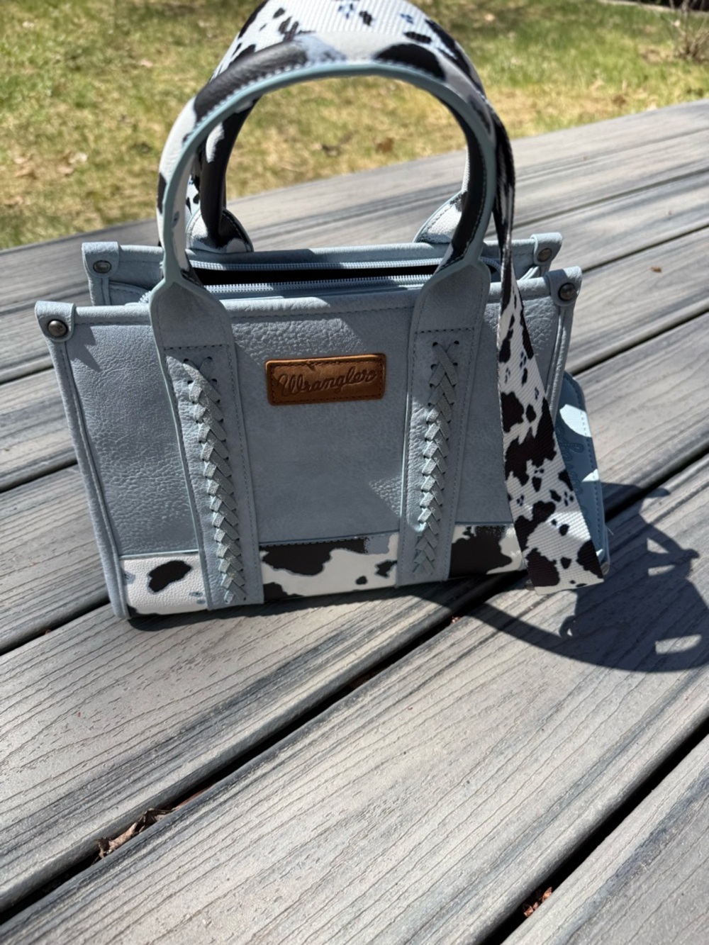 Wrangler Light Blue Cowprint Mini Tote